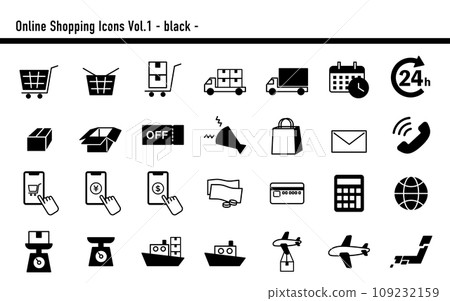Online shop icon set A 02 black Online shop icon set A 02 black 109232159