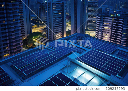 Solar panels on rooftop Renewable Energy in city night light 109232293