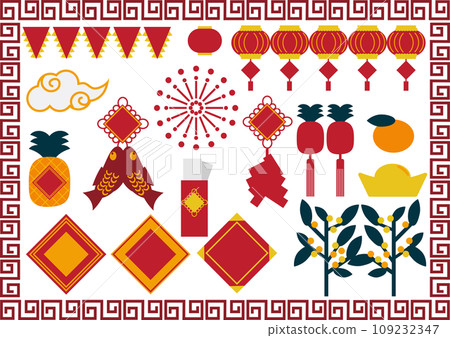 與農曆新年相關的幸運符插圖集 109232347