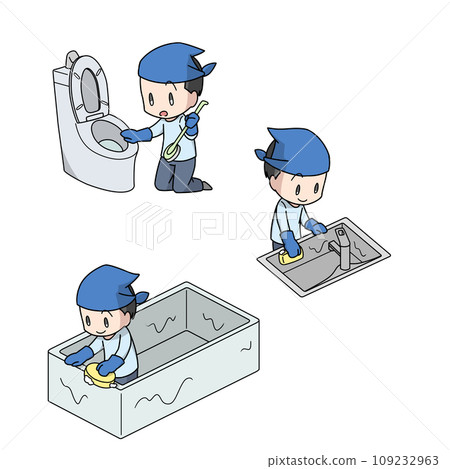 3 patterns of illustrations of men cleaning the water area 3 patterns of illustrations of men cleaning the water area 109232963