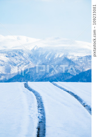 冬季北海道道路上行駛的汽車輪胎痕跡 109233081