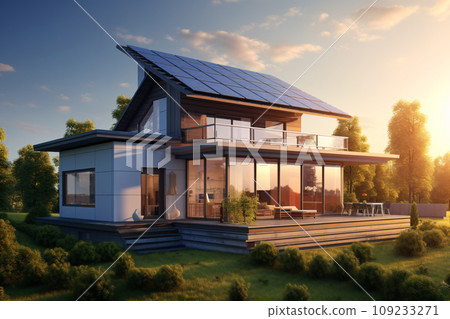 Modern Eco-Friendly House with Solar Panels, Sustainable Architecture Modern Eco-Friendly House with Solar Panels, Sustainable Architecture 109233271
