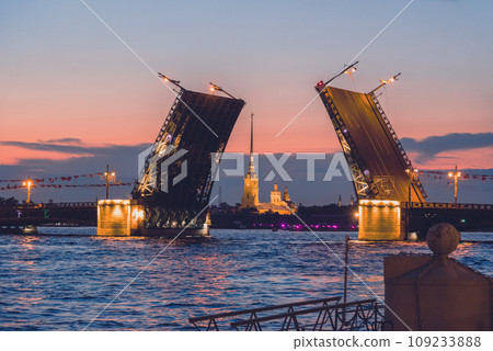 Open Palace bridge at white night. Saint Petersburg. Russia 109233888