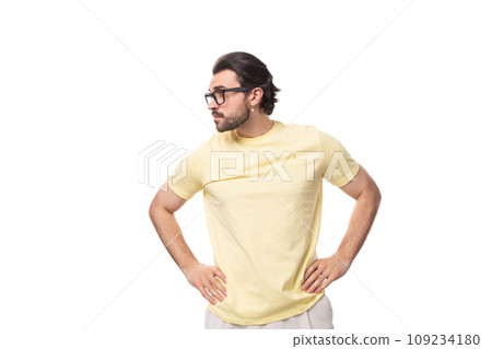 young smart leader european man with beard and mustache dressed in t-shirt wear glasses for image young smart leader european man with beard and mustache dressed in t-shirt wear glasses for image 109234180