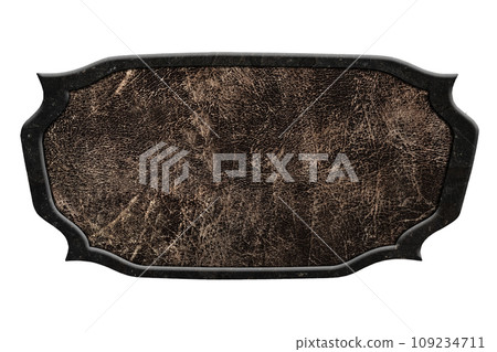 Vintage leather signboard in dark stone frame isolated on white background Vintage leather signboard in dark stone frame isolated on white background 109234711