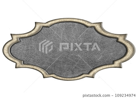 vintage leather sign in a figured metal frame isolated on a white background 109234974