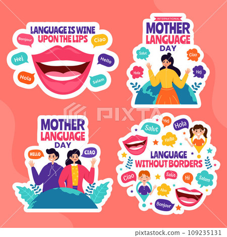Mother Language Day Label Flat Cartoon Hand Drawn Templates Background Illustration 109235131