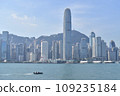 Hong Kong Victoria Harbor and local fishing boats 109235184