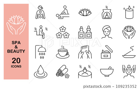 與水療和桑拿放鬆相關的圖標集 109235352