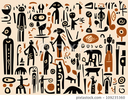 Abstract composition in the style of cave paintings and primitive art Abstract composition in the style of cave paintings and primitive art 109235360