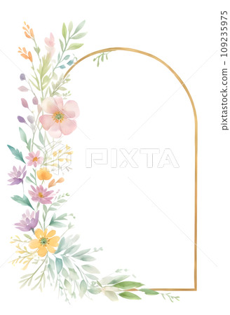 Frame made of colorful watercolor wildflowers and leaves illustr 109235975
