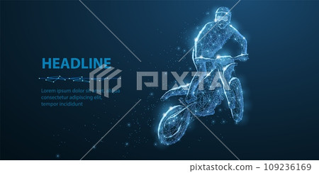 Jumping motocross rider on blue. Motocross freestyle 109236169