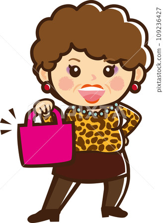 Illustration of an aunt holding a bag in her hand Illustration of an aunt holding a bag in her hand 109236427