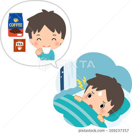A man who couldn't sleep after drinking coffee or tea A man who couldn't sleep after drinking coffee or tea 109237357