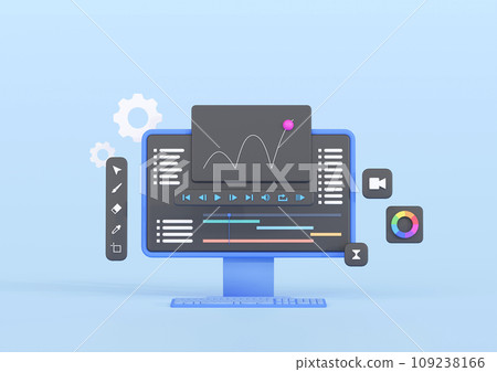 3DCG | Image of video editing and video production on a desktop computer 109238166