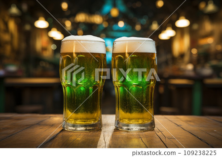 St Patrick's day concept - green beer with bokeh background St Patrick's day concept - green beer with bokeh background 109238225