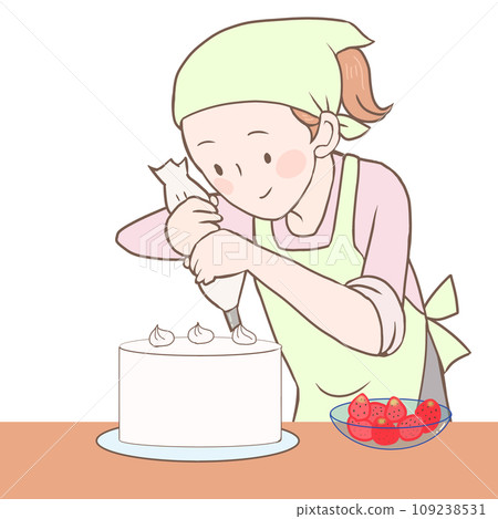 一個女孩做蛋糕並擠壓鞭子 109238531