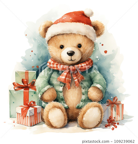 teddy bear with a bow and a gift box. AI generated 109239062