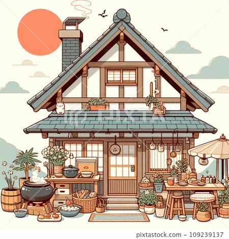 A slightly old-fashioned Japanese house... - Stock Illustration ...