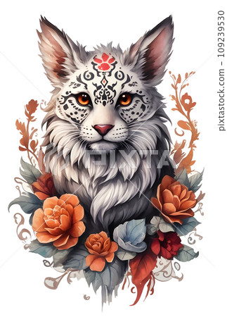 giant cat logo with flower art for T-shirt giant cat logo with flower art for T-shirt 109239530