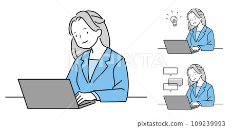 Set of women in suits working on a PC 109239993