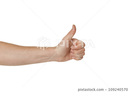 male hand showing thumbs up gesture on white background male hand showing thumbs up gesture on white background 109240570