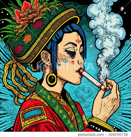 A picture of a picture with an ukiyo-e style arrangement illustration 109240736