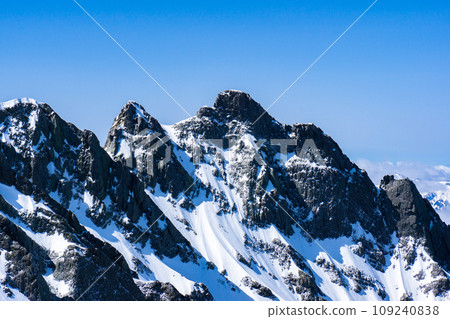 Climbing the Hotaka Mountain Range in the Northern Alps during the early summer snow season Gendarme Climbing the Hotaka Mountain Range in the Northern Alps during the early summer snow season Gendarme 109240838