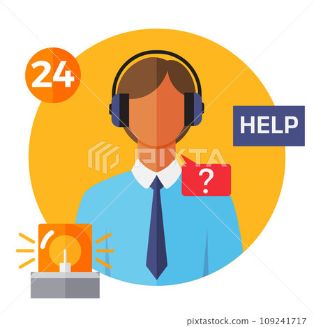 Customer support service web banner, live remotely helpline communication business concept. Client hotline advice assistant communication consulting answering question promo post, 24 help placard 109241717