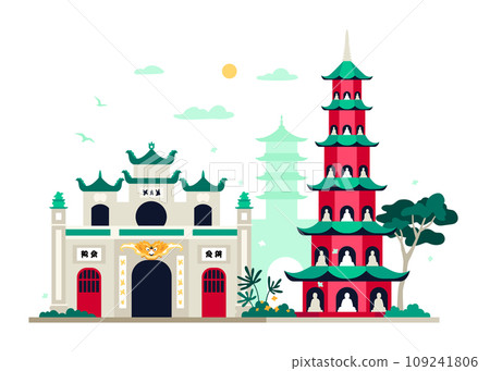 Ancient Asian temples - modern colored vector illustration Ancient Asian temples - modern colored vector illustration 109241806
