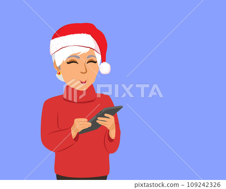 Elder Woman Holding Computer Christmas Hat Vector Illustration Elder Woman Holding Computer Christmas Hat Vector Illustration 109242326