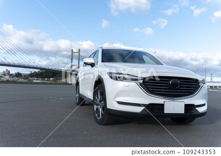 white SUV type passenger car white SUV type passenger car 109243353