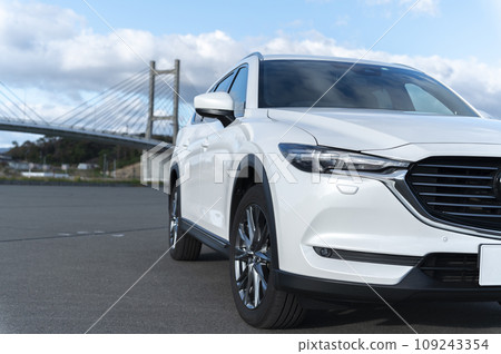 white SUV type passenger car white SUV type passenger car 109243354