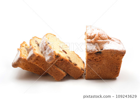 Homemade sliced muffin on a white background. Homemade sliced muffin on a white background. 109243629