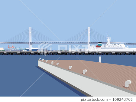 Yokohama sea overlooking the Bay Bridge, scenery of the pier and port 109243705