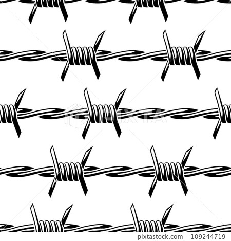 Barbed wire seamless pattern. Sharp barbwire border chain. 109244719