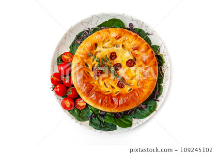 Traditional Christmas or New Year's pie. Homemade cake isolated. 109245102