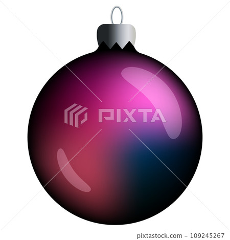 Realistic round Christmas ball with purple and blue gradient and flares isolated on a white background. Clipart for christmas tree. 109245267