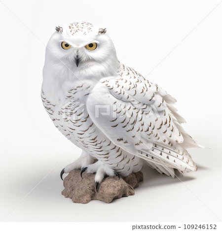 White polar owl Bubo scandiacus, beautiful bird of prey, portrait, isolated on white 109246152