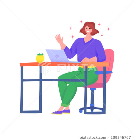 Cartoon Color Character Girl Working on a Laptop Freelance or Office Concept Flat Design Style. Vector illustration Cartoon Color Character Girl Working on a Laptop Freelance or Office Concept Flat Design Style. Vector illustration 109246767