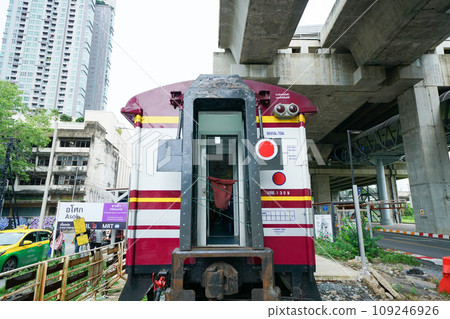 Trains running at SRT Asoke Station, National Railways of Thailand, Bangkok, Kingdom of Thailand 109246926