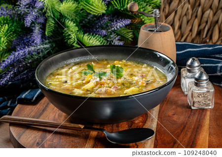 Polish barley soup. Polish barley soup. 109248040