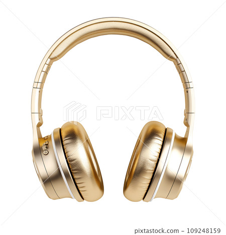 Golden, modern wireless headphones on a white isolated background 109248159