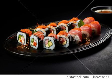 Set of sushi rolls. Japanese food. Generative AI 109248344