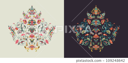 Set of two vector oriental motifs in light and dark color variations. Set of two vector oriental motifs in light and dark color variations. 109248642