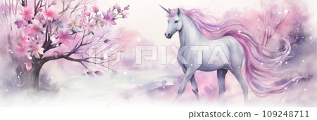 Magical forest with flowers and Unicorn Magical forest with flowers and Unicorn 109248711