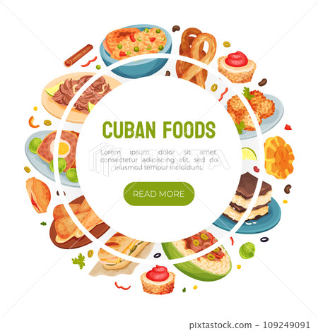 Cuban Food Banner Design with Tasty Served Dish Vector Template 109249091