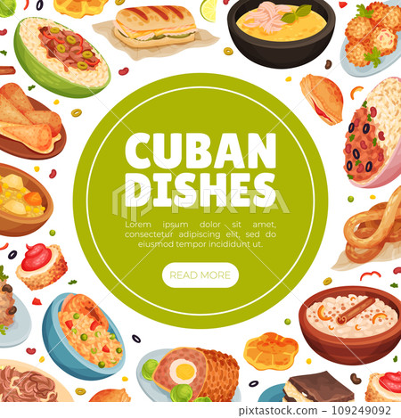 Cuban Food Banner Design with Tasty Served Dish Vector Template 109249092