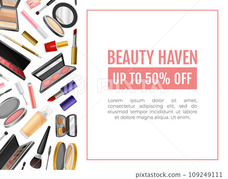 Beauty Make Up Banner Design with Cosmetics Product Vector Template Beauty Make Up Banner Design with Cosmetics Product Vector Template 109249111