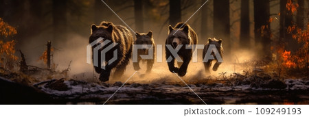 Forest animals fleeing from forest fire Forest animals fleeing from forest fire 109249193
